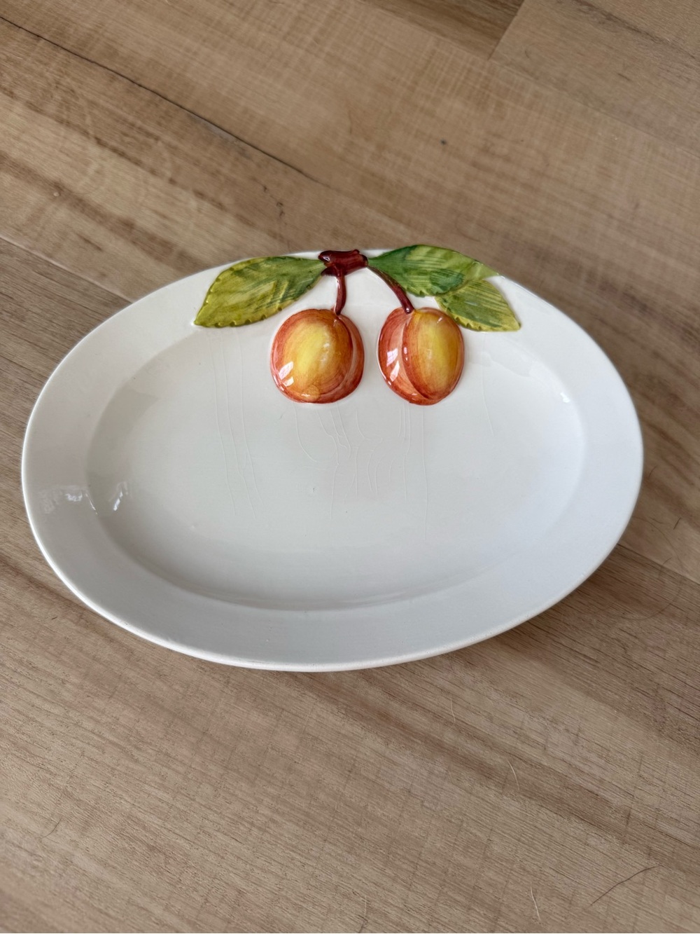 Italian  White Ceramic Serving Platter with Hand-Painted Yellow and Orange Fruit